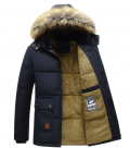 ANUFER Men's Thermal Winter Parka Jacket Thick Fluff Lining Cotton Padded Coat with Detachable Fur Hood