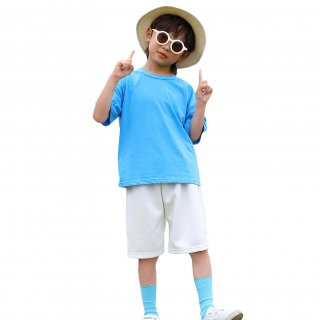 Girls Boys Short Sleeve T-Shirt Tops + Shorts + Socks 3 Pieces Summer Outfits Set Blue, 9-10 Years