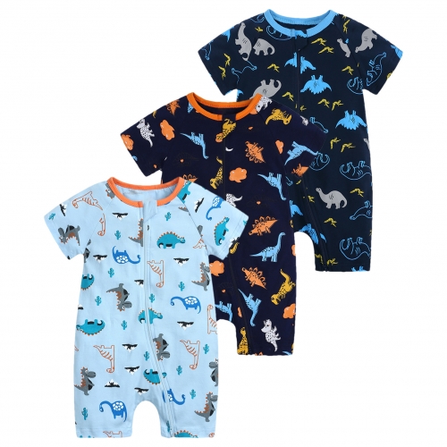 amropi Baby Boys Short Sleeve Rompers Dinosaur Print Jumpsuit Summer One-Piece 3-Pack 9-12 Months, Style03